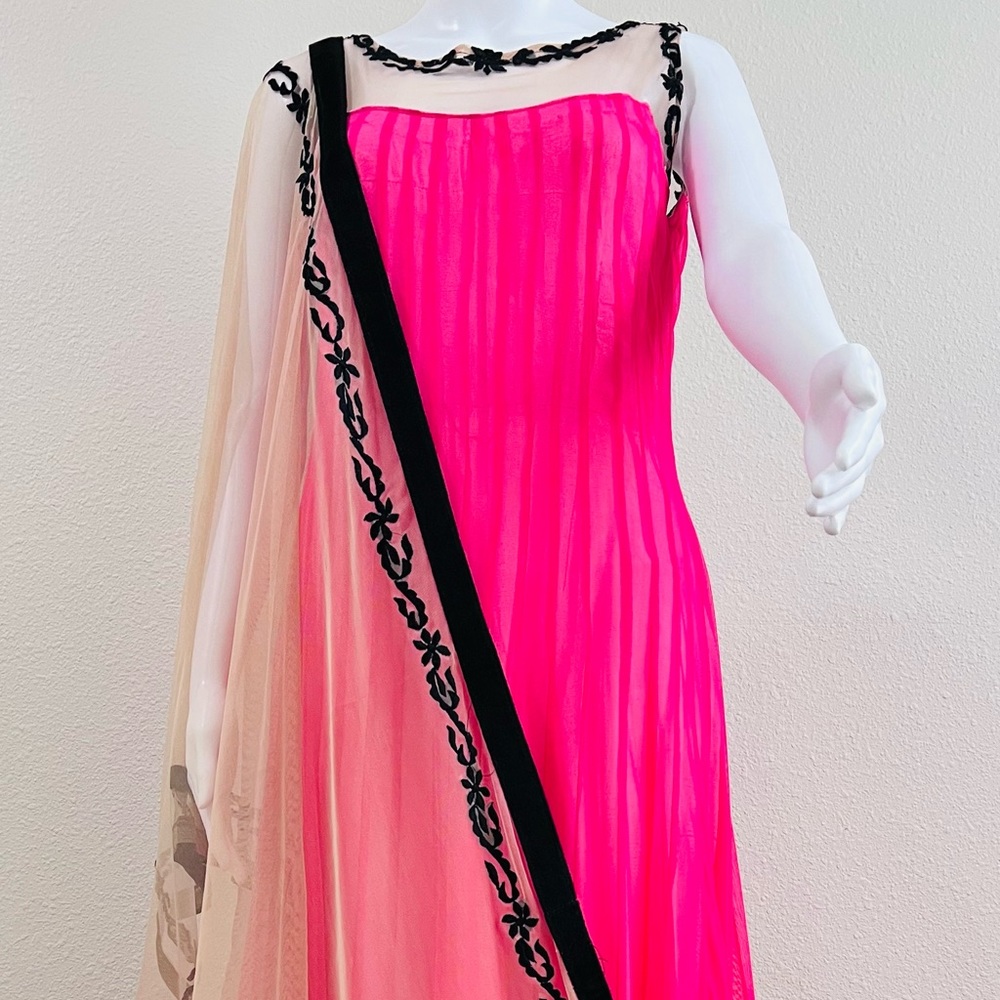 Black and pink Anarkali gown or dress with dupatta and matching bottom